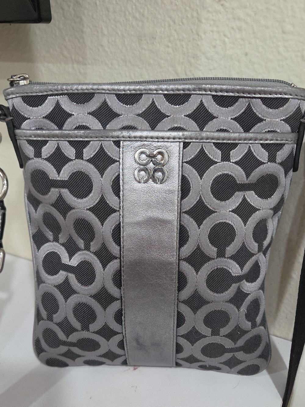 Coach Silver and Black Signature Crossbody Bag